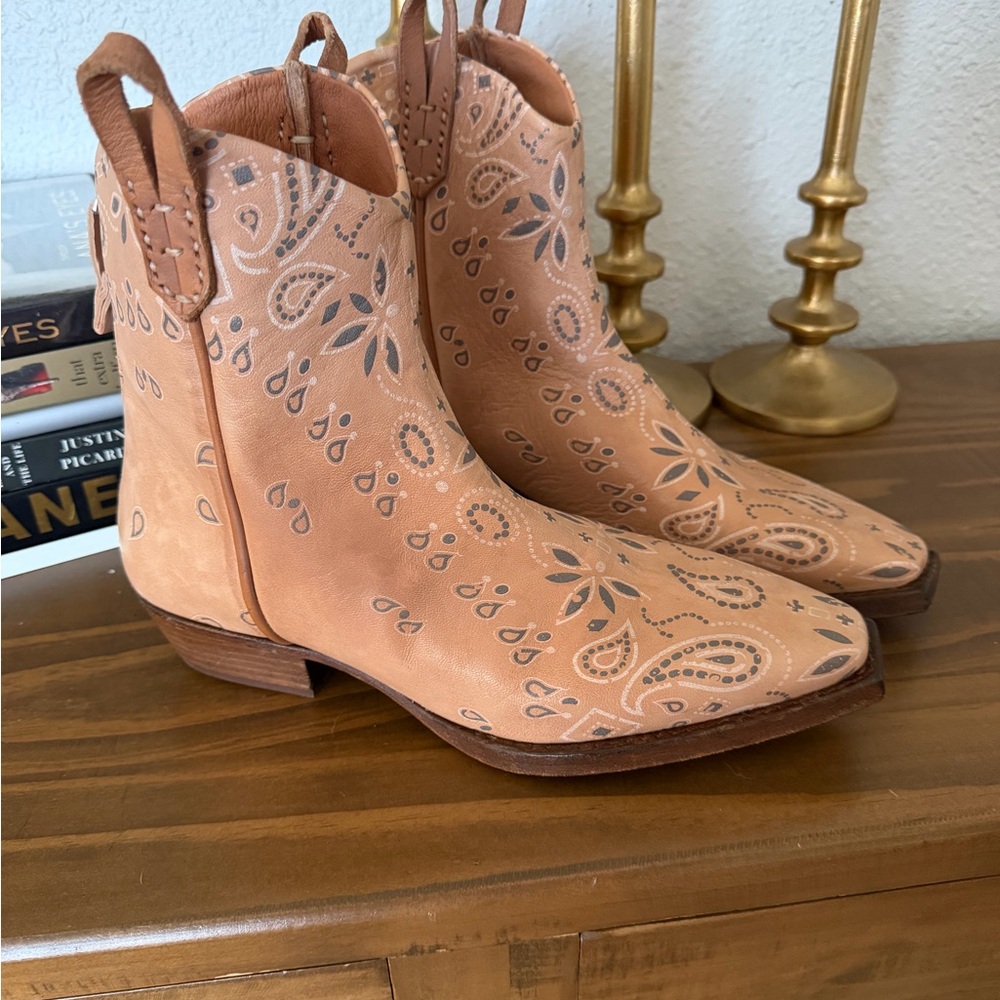 Free People Tan Patterned Ankle Booties